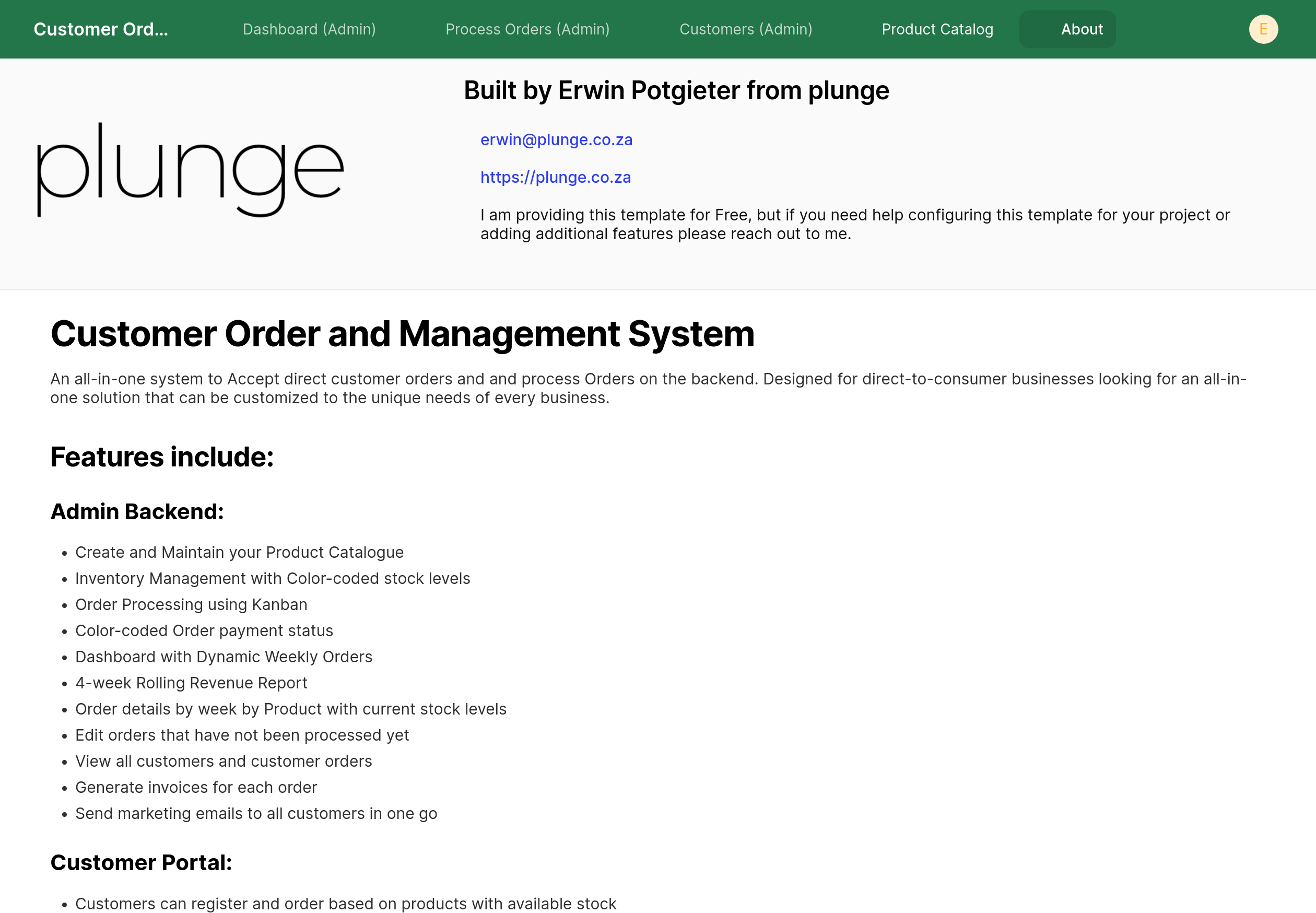 Customer Order and Management System Template