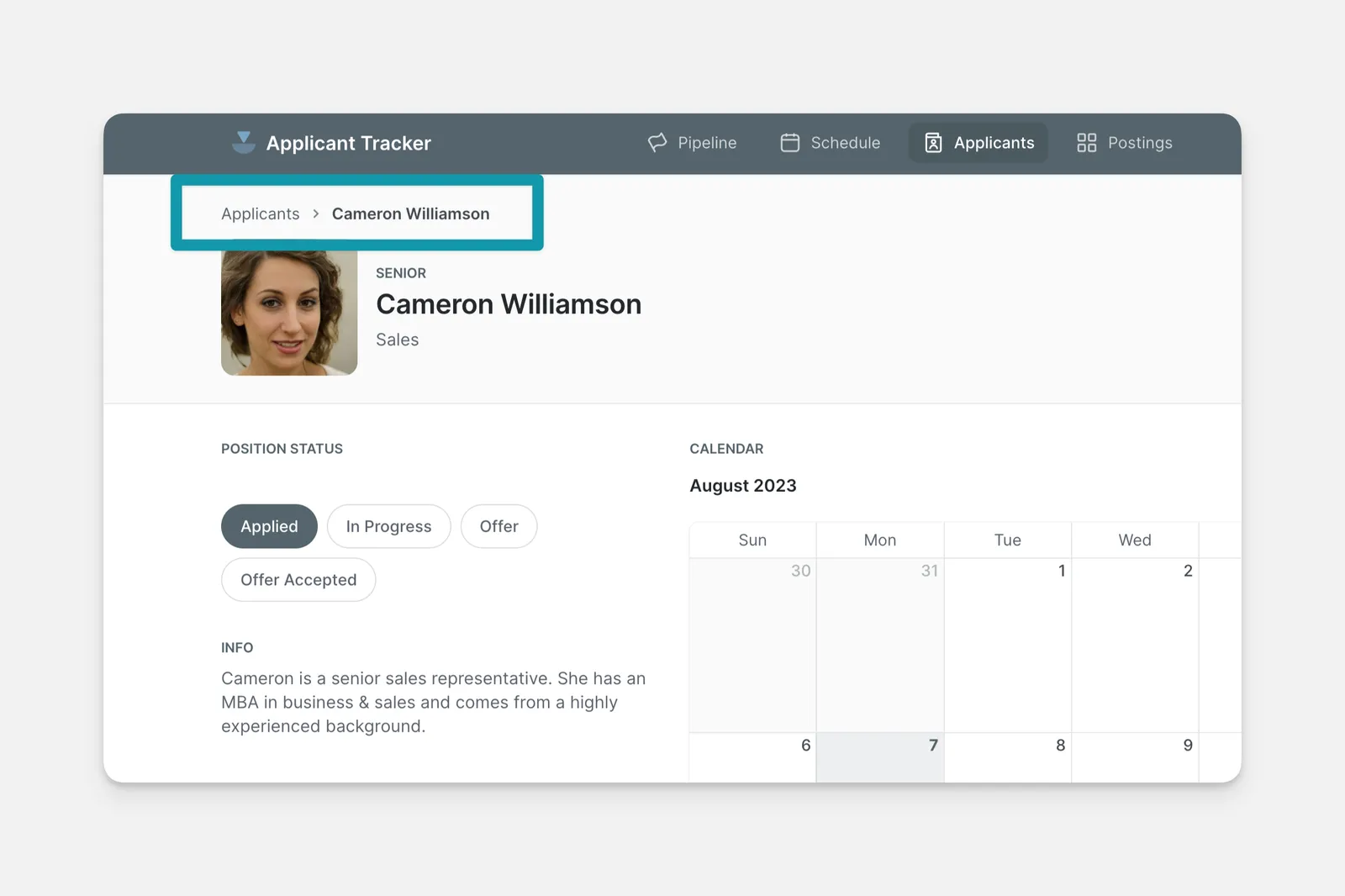 Use case of the Breadcrumbs component.